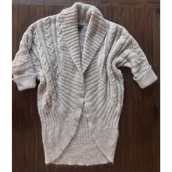 Mohair Cardigan Womens Large Gray Gold Metallic Cable Knit Shrug Sweater Express - Picture 3 of 10